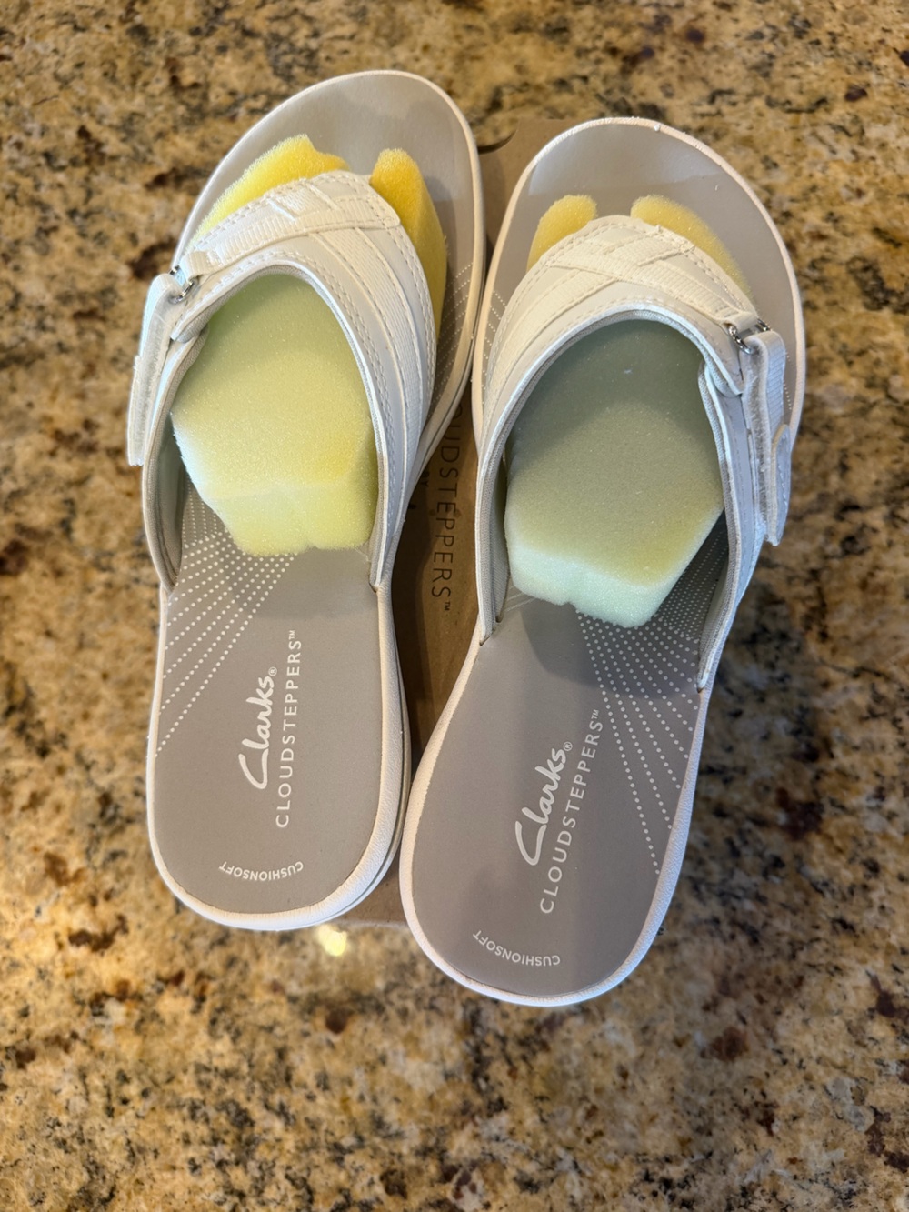Clarks White Slip-On Cloudsteppers Comfort Sandals